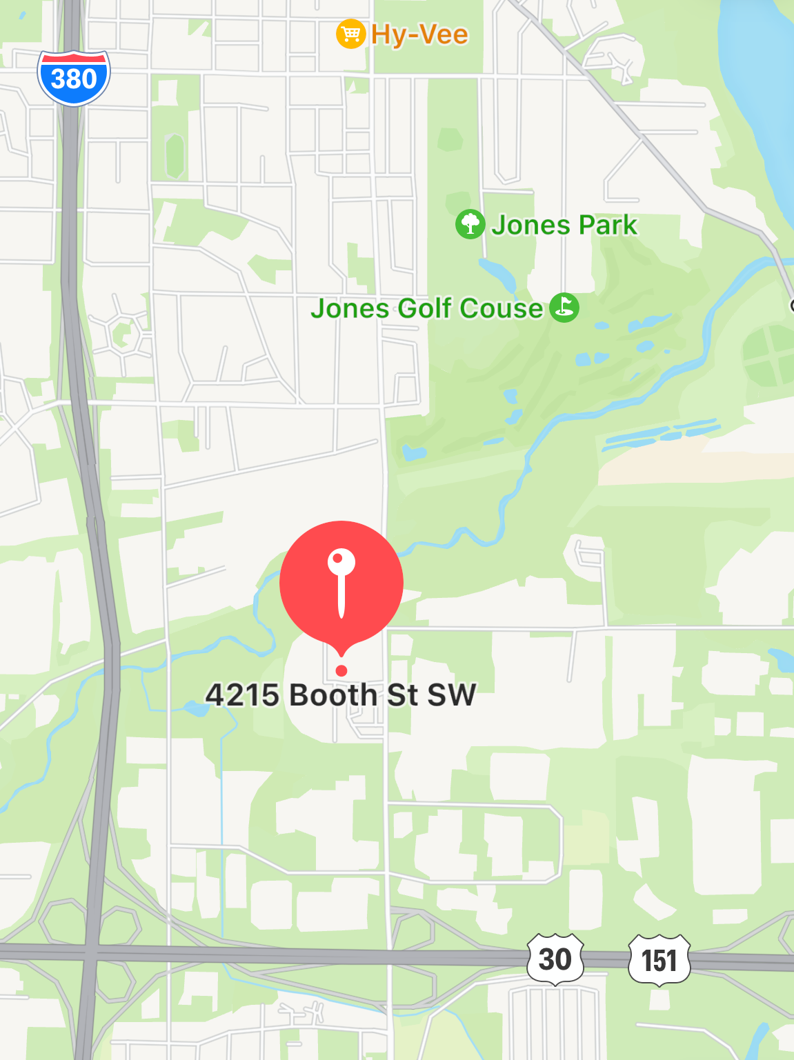 Map of streets with USTA pinned in the center in red.